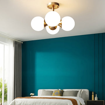 Brass 4-Light Semi-Flush Mount Ceiling Light Globe Shade Mini Chandelier Ceiling Light